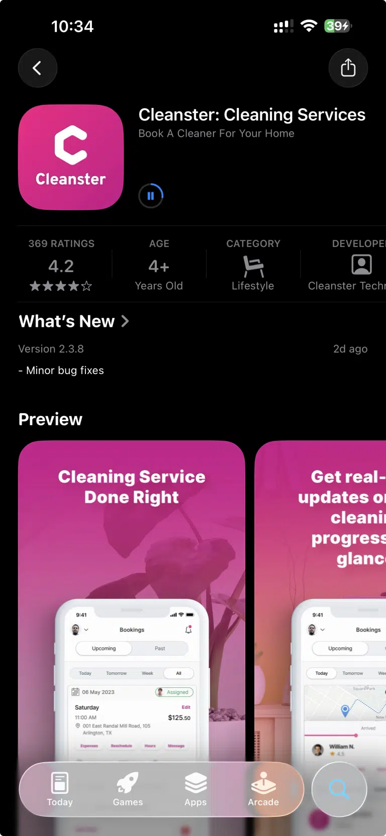 Cleanster app listing on the App Store